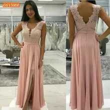 Элегантный розовый шифоновый длинный платье для выпускного вечера es сексуальные аппликации кружева топ платье для выпускного вечера спагетти Индивидуальные линии праздничные наряды