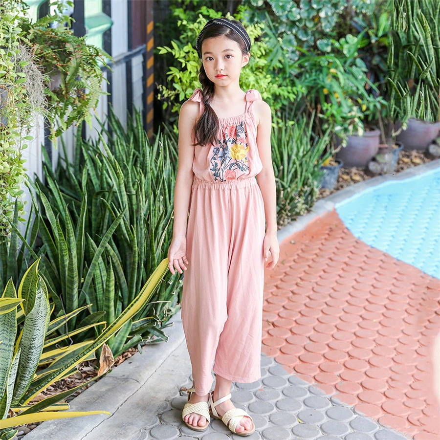 

Summer 2019 girls overalls pink sleeveless floral princess girls jumpsuit royalblue flower overalls baby girl jumpsuit