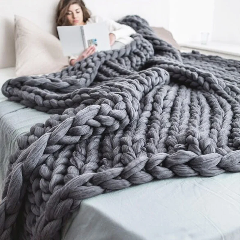 

200*200cm Rapid transportation Fashion Hand Chunky Knitted Blanket Thick Yarn Bulky Knitting Throw Blankets Sofa Throw