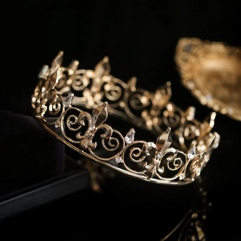 Новинка, свадебные аксессуары для волос, Хрустальная круглая Тиара для невесты, корона, золото, серебро, для женщин, мужчин, стразы, свадебная королевская диадема, b608