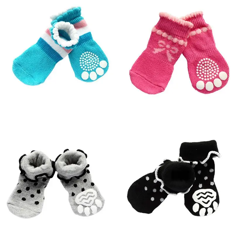 

New Product For Small Dog Socks Cotton Pet shoes with Bottom Non-slippery Warm Sock 4 Pcs Dogs Skid Shoes Hot Sale
