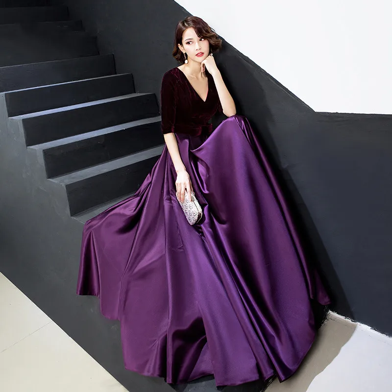 Elegant Velvet Evening Dress 2019 V Neck Floor Length Evening Gown Women Evening dresses Long vestidos de fiesta LYFY122 Elegant Velvet Evening Dress 2019 V Neck Floor Length Evening Gown Women Evening dresses Long vestidos de fiesta LYFY122