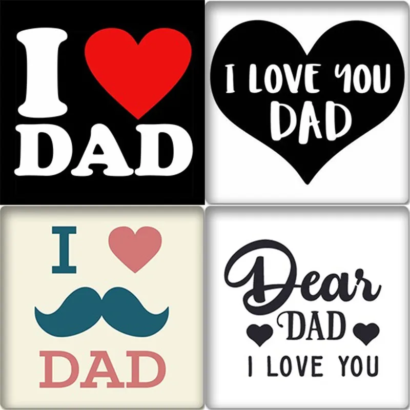 ZDYING 5pcs I Love Dad Square Glass Cabochon Jewelry Findings Demo Flat Back Making 12mm/15mm/18mm/20mm/25mm Da018 | Украшения и