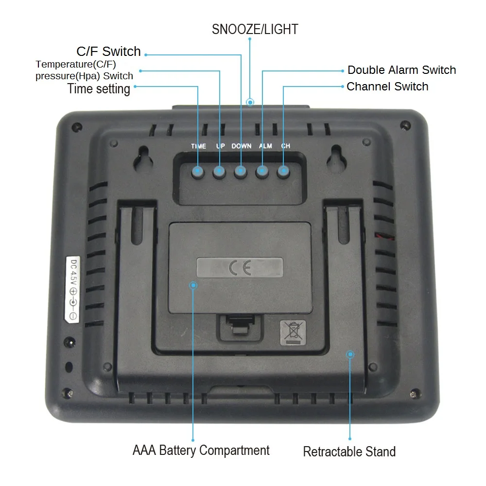 Лидер продаж! RF ЖК дисплей подсветка Метеостанция черный с Барометр Температура