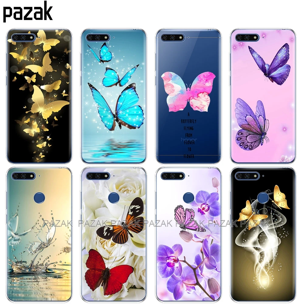 Силиконовый чехол для телефона Huawei Honor 7A PRO 7C Y5 Y6 Y7 Y9 2017 2018 Prime бабочка розы