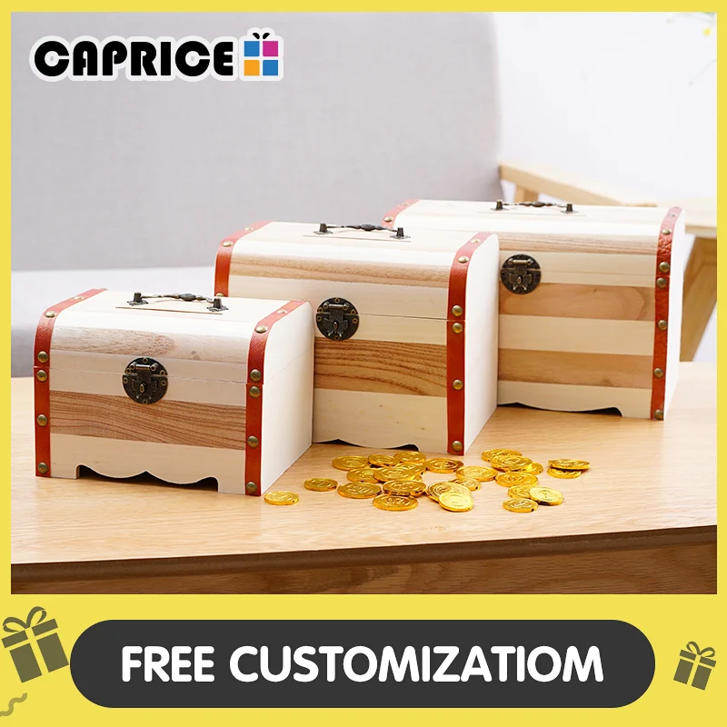 Wooden Money Storage Box Case Coin Jewelry Secret Money KeyLock Safe