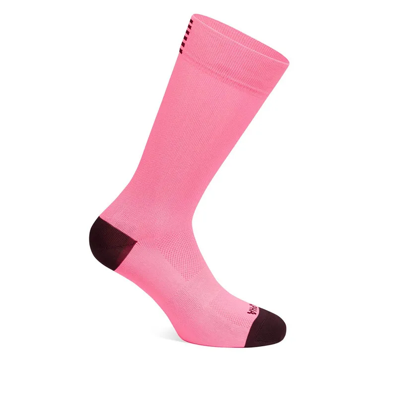 Мужские и женские высококачественные профессиональные брендовые дышащие спортивные носки для шоссейного велосипеда, уличные гоночные велосипедные носки - Цвет: Розовый