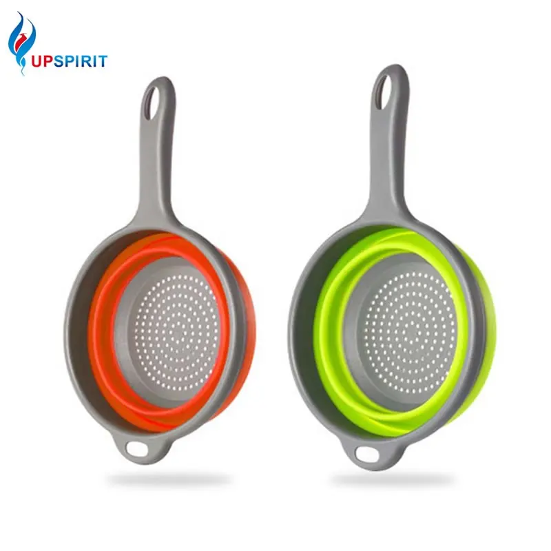 

Upspirit Silicone Folding Colander with Long Handle Food Fruit Vegetable Pasta Sieve Strainer Mesh Filter Kitchen Accessories
