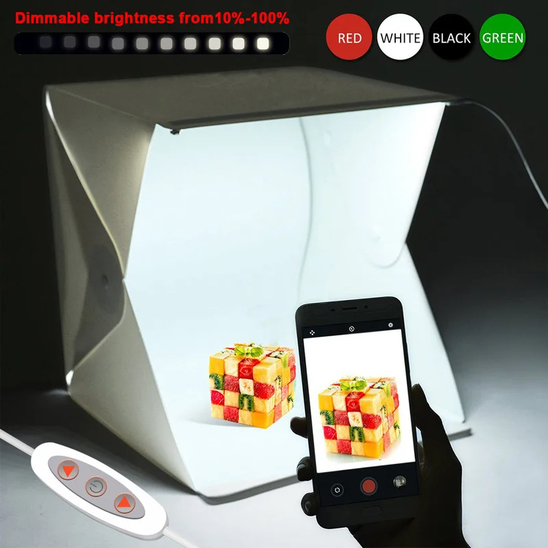 

Portable Photo Studio Shooting Tent,16 Inch Small Foldable LED Light Box Softbox Kit with 4 Colors Backdrops for Photography,
