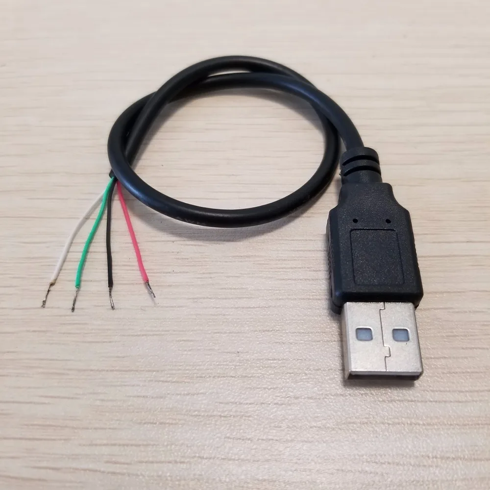 100 шт./лот высокое качество Чистая медь USB 2,0 кабель для передачи данных один мужской адаптер 4Pin хвост пилинг Олово кабель 30 см