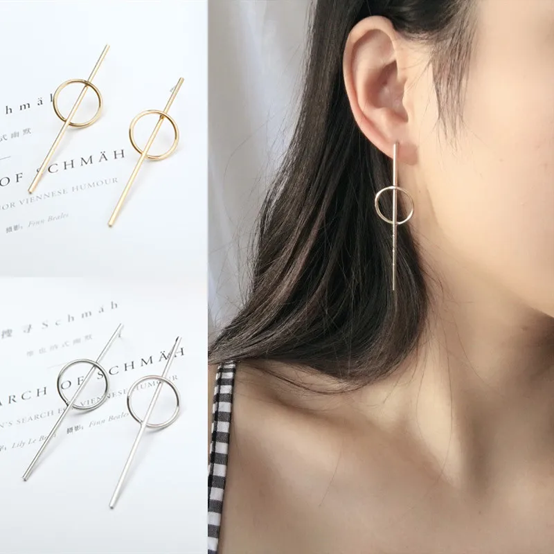 

2019 New Fashion Geometric Round Earrings Punk Simple Gold / Silver Color Long Tassel Pendant Circle Earrings For Ladies Gifts