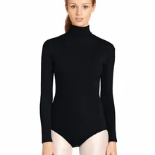 Женский черный купальник с длинным рукавом и высоким воротом, Леотард для гимнастики и танцев, лайкра, балет, водолазка, Купальник для взрослых, спандекс, Одежда для танцев