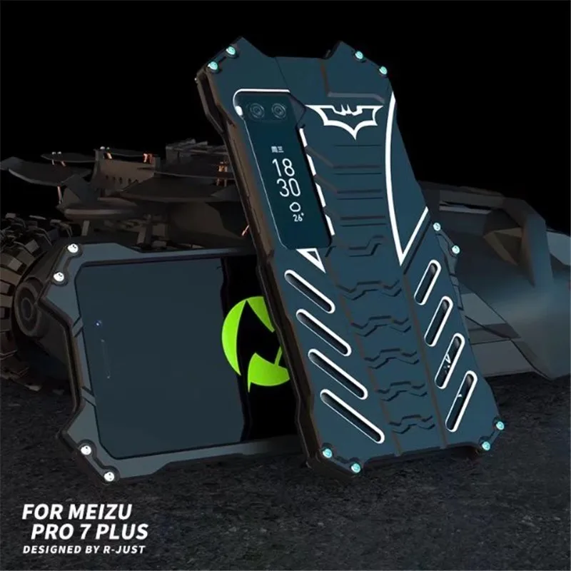 

R-JUST Batman Armor Heavy Dust Rugged Outdoor Metal Aluminum Shockproof Powerful Kickstand Cover Case for Mei zu Pro 7 Pro7 PLUS