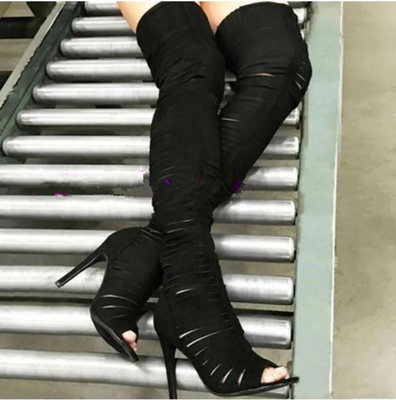 open toe boots knee high