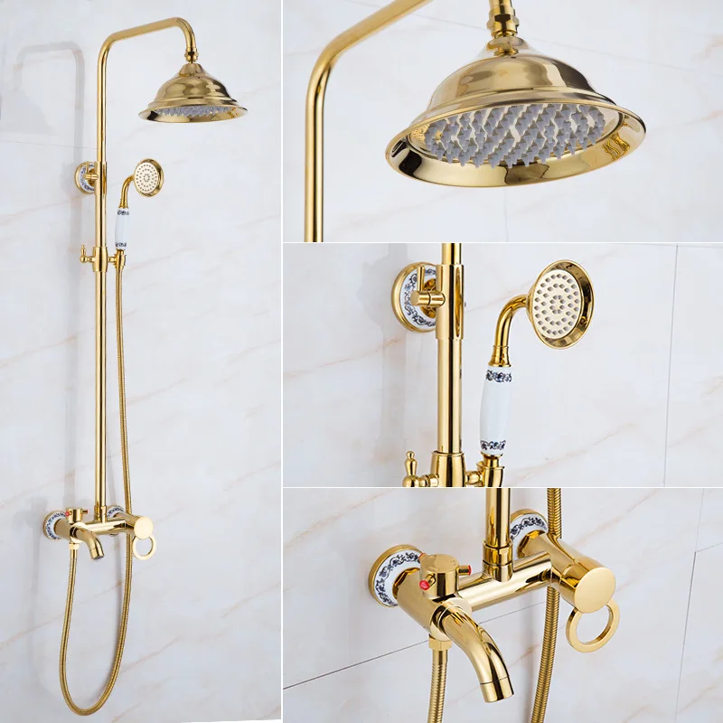 Смесители для ванной комнаты Роскошный Золотой латунный Смеситель для ванной кран настенный ручной душ насадка для ванной душевая насадка наборы кранов - Цвет: Цвет: желтый