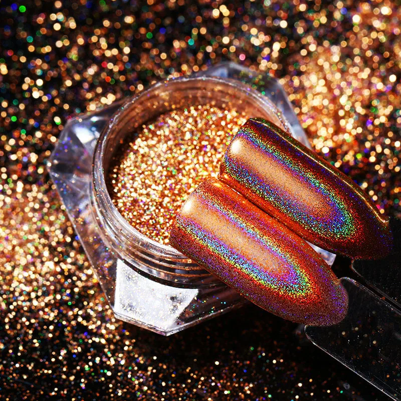 

BORN PRETTY 0.2g Champagne Rose Gold Holographic Nail Glitter Mirror Colorful Nail Art Chrome Pigment Manicure Decoration