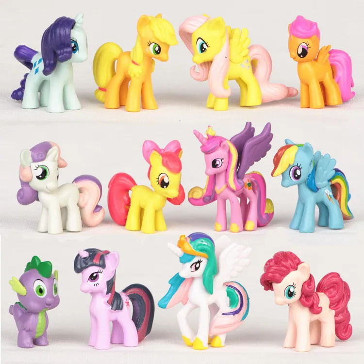 

12pcs/set Action Figures Ponyed Toys Mini PVC Set Rainbow Dash Twilight Sparkle Apple Jack Spike Dragon Dolls Y50