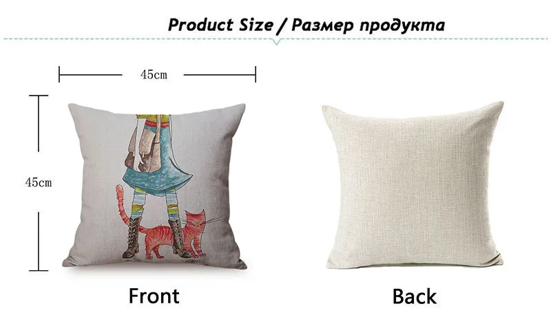 Nordic Water Color Cute Cat Crayon Painting Home Decoration Throw Pillow Cover Pet Cat Children's room Chair Seat Cushion Cover K111-12