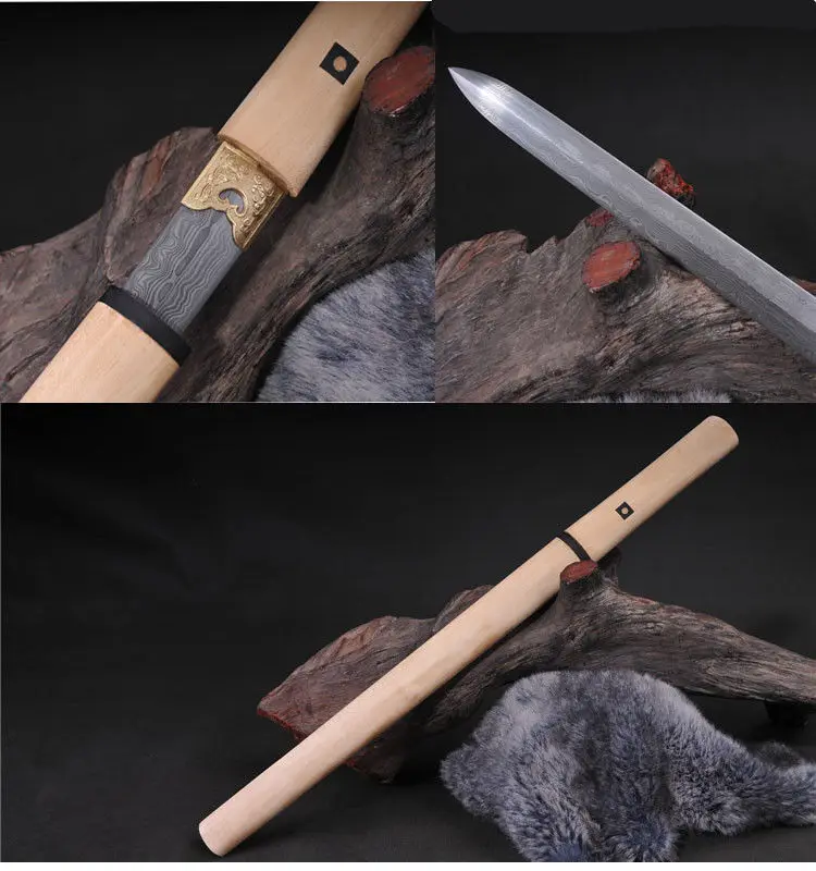 

25' WHITEWOOD DAMASCUS FOLDED STEEL BLADE HAND MADE JAPANESE SWORD VERY BEAUTIFI Brand Huang Meimei Sword