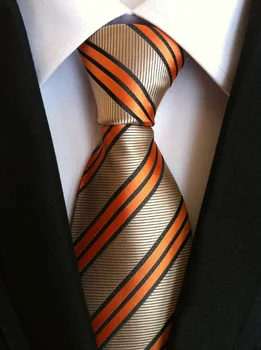 

Men Unique Formal gravata champagne with orange & back diagonal stripes high quality woven necktie
