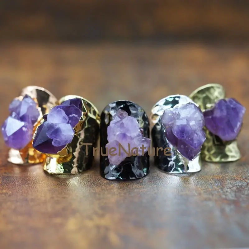 Various Gold Silver Metal Electroplated Copper Rings Jewelry Amethysts