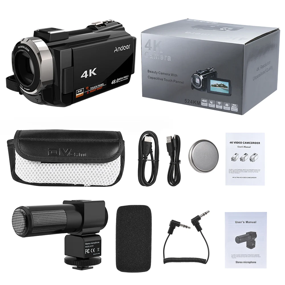 Andoer 4K 1080P 48MP WiFi цифровая видеокамера регистратор с внешним микрофоном ИК