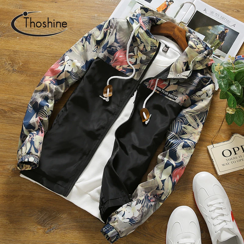 

Thoshine Brand Spring Autumn Men Print Jackets Slim Fit Male Fashion Hooded Jacket Teenager Pattern Outwear Youth Casual Coats