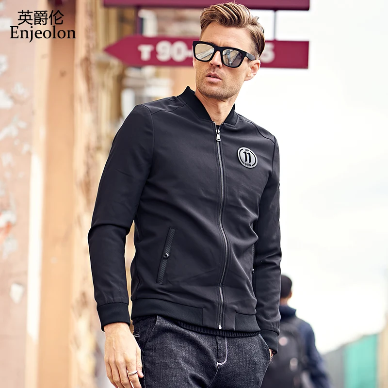 

Enjeolon Brand Bomber Casual Windbreaker Jackets Men Black Solid Mens Tactical Coats Jacket Stand Collar Jacket Clothes JK0454