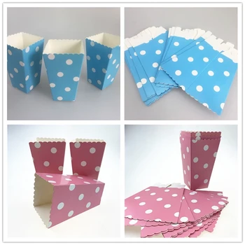 

12pcs/lot Blue Pink Polka Dots Paper Popcorn Boxes Snacks Party Supplies Birthday Treats Boxes