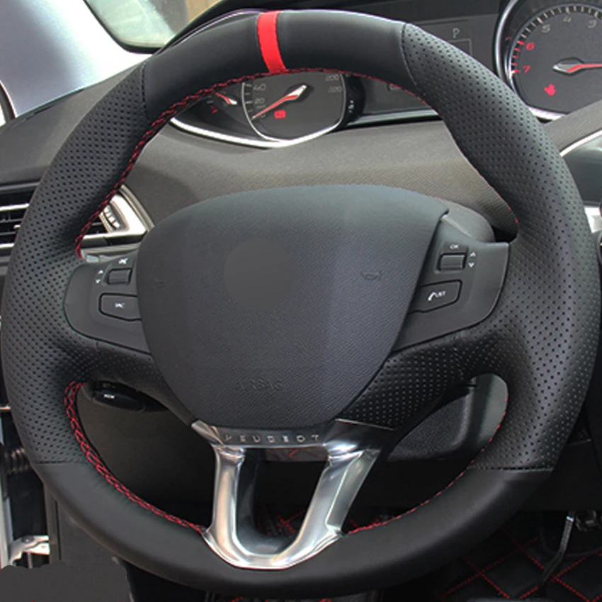 Black Genuine Leather DIY Hand stitched Car Steering Wheel Cover for