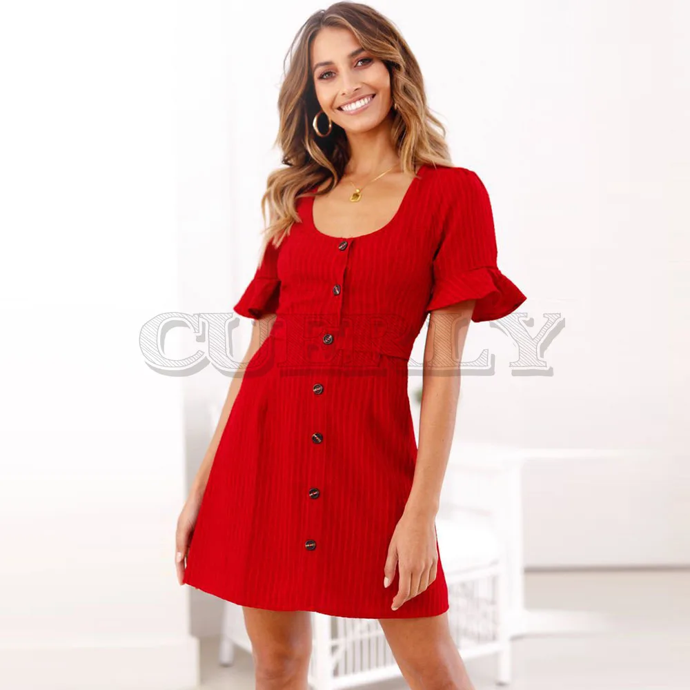 

Cuerly 2019 Striped Button Cascading sleeve Dress Women's Bohemian Beach Dress Sexy Loose Dresses Summer Casual Women Dresses L8