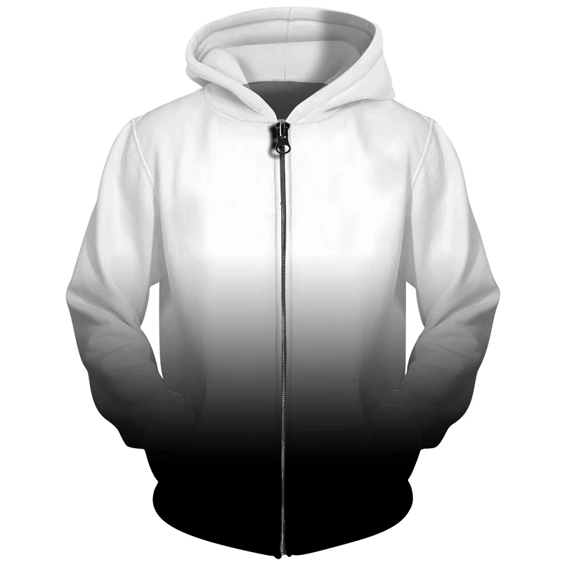 

Cloudstyle 3D Men Hoodies Zip Up Black White Gradient Simple Solid 3D Print Streetwear Jacket Men Women Outwear Plus Size 5XL