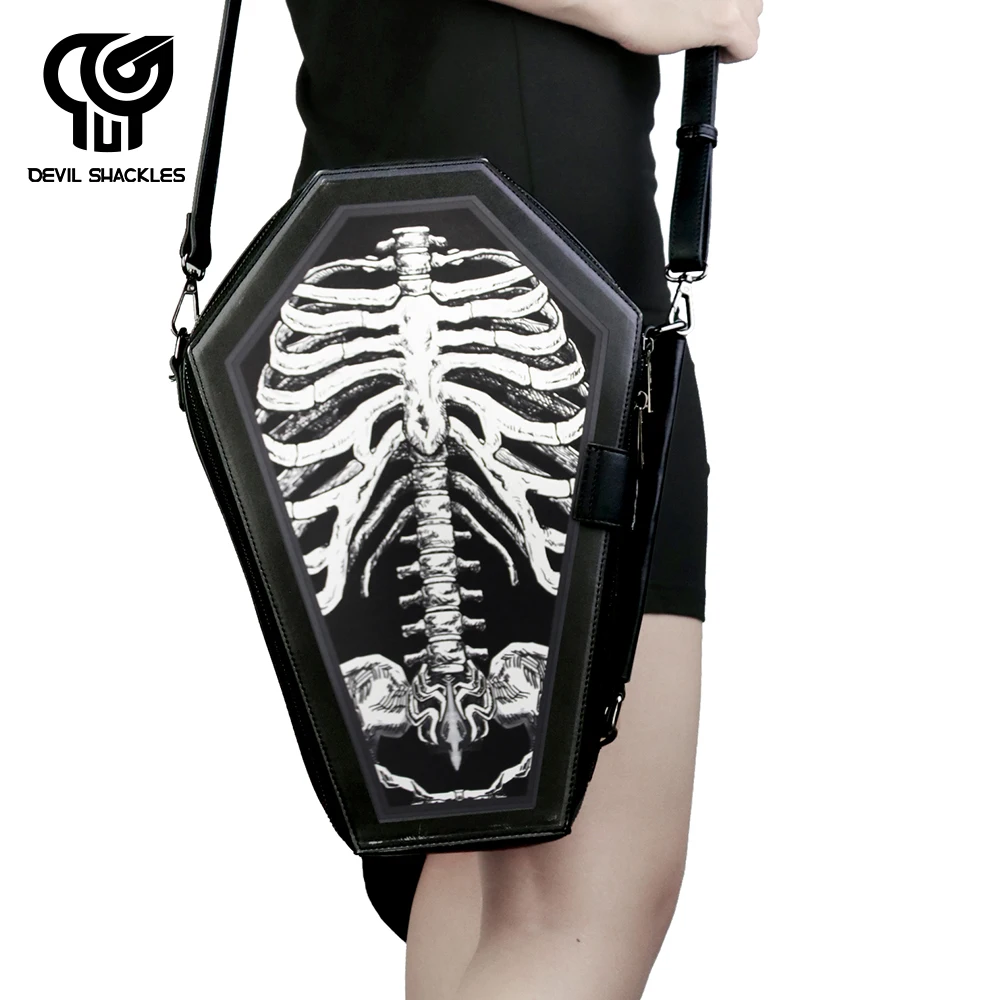 

Men Bag 2019 Black Leather Bag Shoulder Bag Skeleton Printing Crossboday Bag