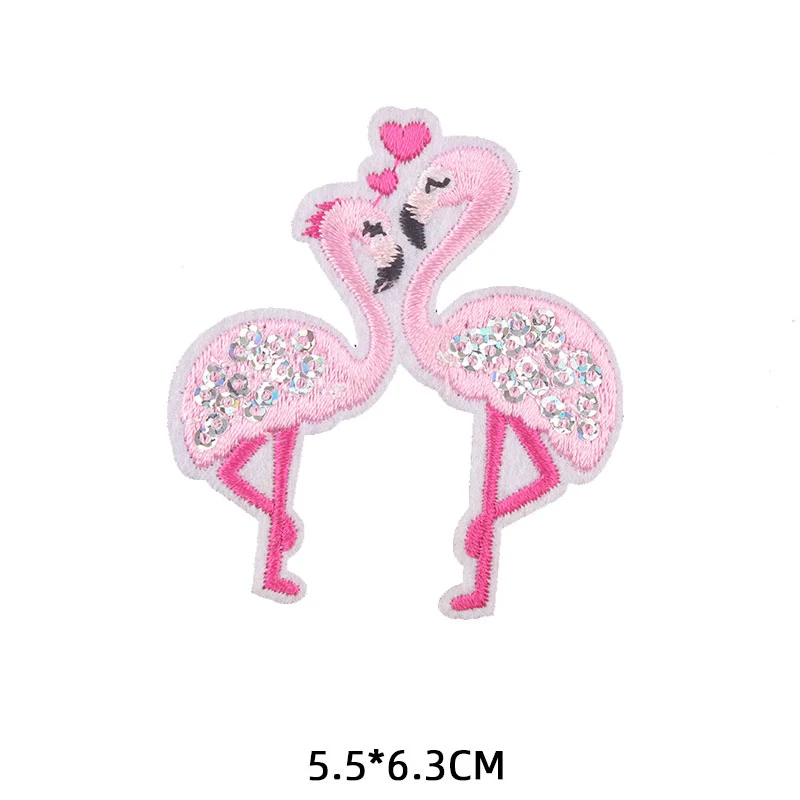 Фламинго заплатки в виде животных для одежды Утюг на вышитые Швейные Аппликации Симпатичные эмблема на ткани DIY одежда аксессуары украшения