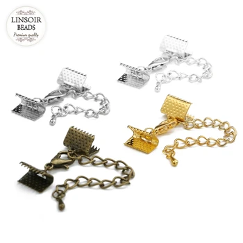 

Linsori 10Pcs/lot Leather Cord End Fastener Clasps With Chains Lobster Clasps Connectors For Bracelet Diy Jewelry Making