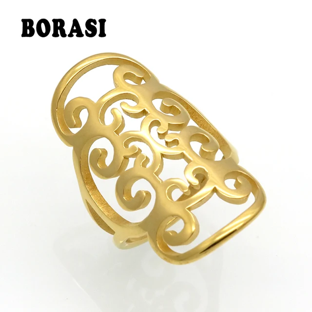 New Fashion Gold Color Stainless Steel Rings For Women Big Petals Design Exagger New Fashion Gold Color Stainless Steel Rings For Women Big Petals Design Exagger