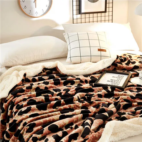 Зебра печати Двухслойное одеяло на искусственном меху бросок Уютные теплые одеяла Спальные Одеяло для зимних постельных принадлежностей King queen размер - Цвет: leopard print
