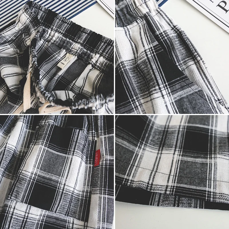 Хип-хоп японский стиль летние новые корейские клетчатые повседневные штаны Свободные Ретро пятиминутные брюки тренд