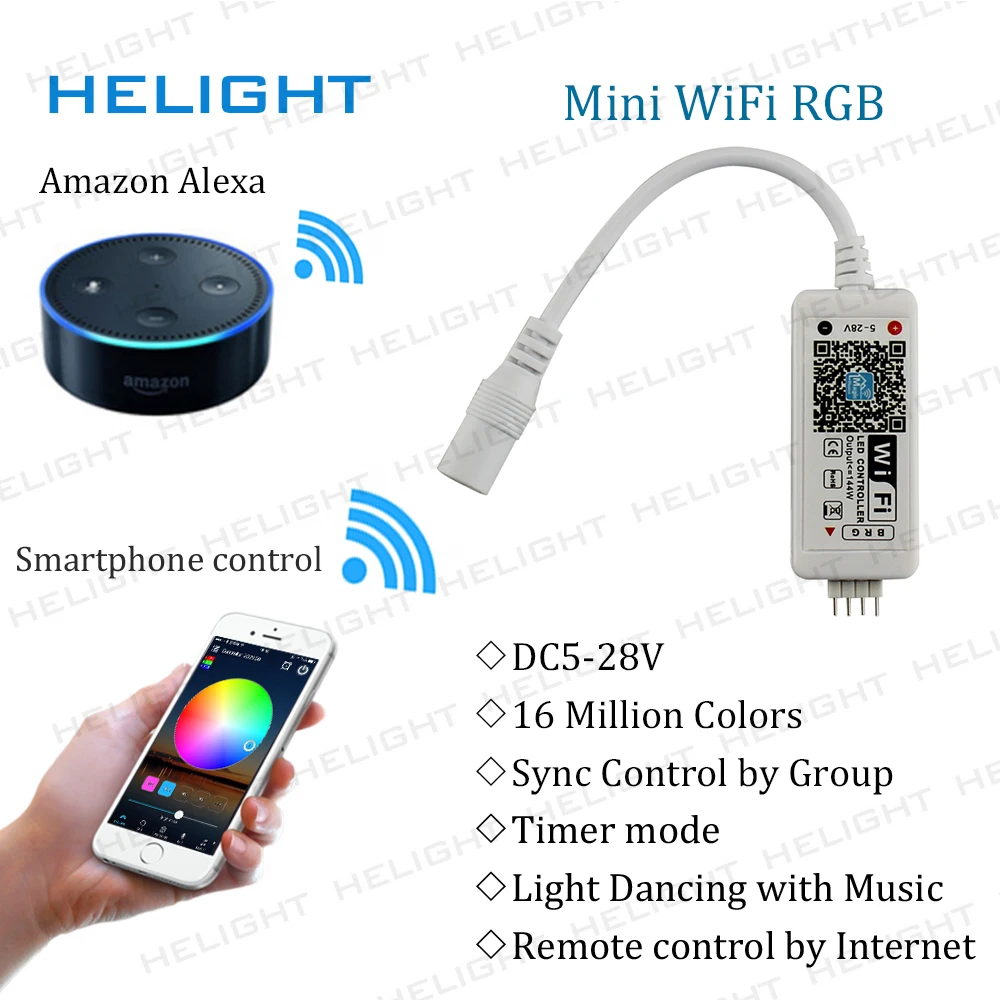 

Wifi RGB strip Music controller By Amazon Alexa Google Home Phone 12A WIFI controller Control iOS/Androi for 5050 3528 led Strip
