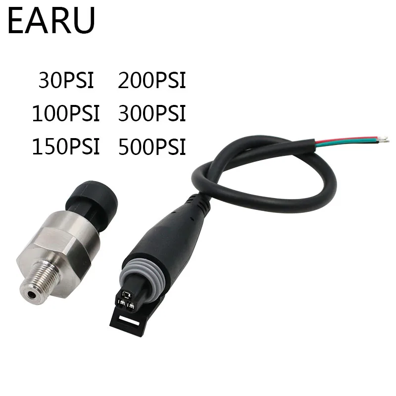 DC 5V 1/8NPT Pressure Transducer Transmitter Sensor Stainless Steel Oil Air Water 30/100/150/200/300/500 psi