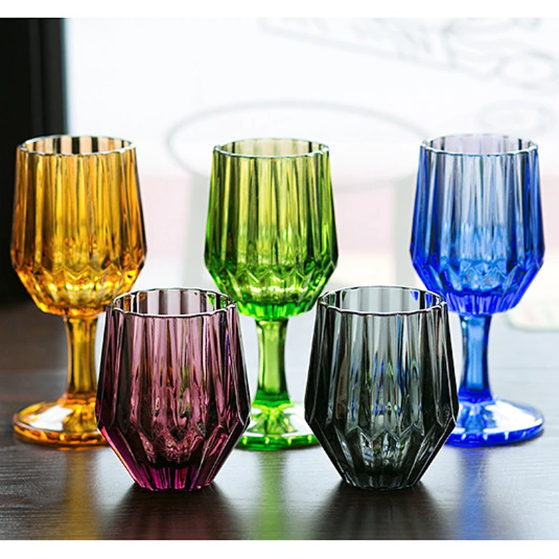 

Creative Japanese Colorful Ice Carved Glass Dessert Cup Goblet Red Wine Water Glass Juice Tea Beverage Breakfast Milk Drink Cups