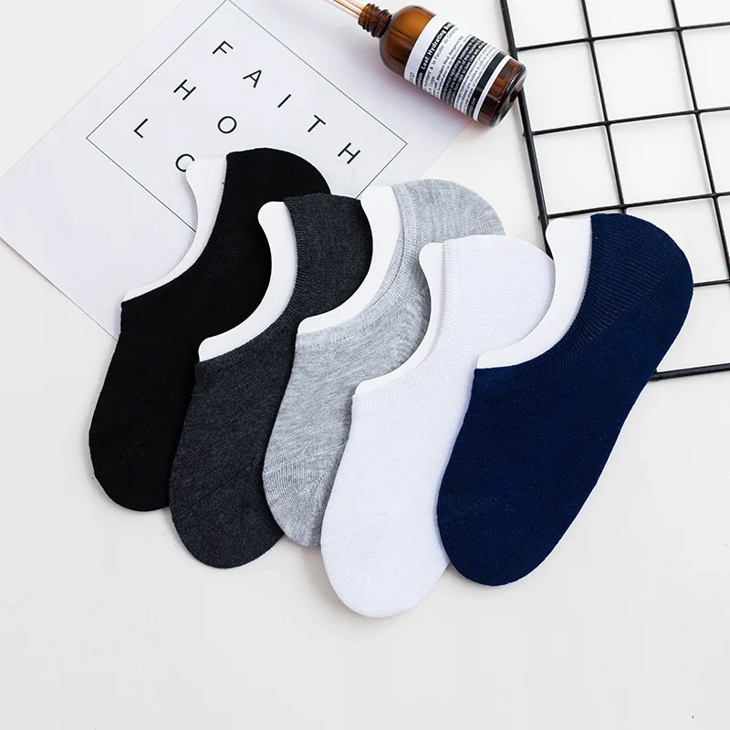 Summer Men's Socks Cotton Boat Socks Cool  Gifts for Men Solid Off White Dress Non-slip Comfortable Breathable Acrylic New