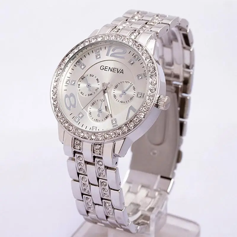 

New Luxury Fashion Girl Women Round Crystal Rhinestone Wrist Watch Bracelet Decor Rose Gold High Quality Brand New