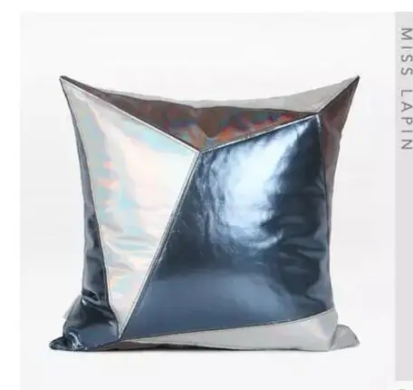 

morden blue silver white patchwork PU leather cushion cover square immitation leather pillowcase sofa throw pillow cover