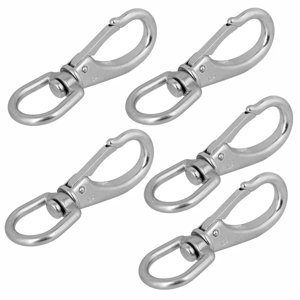 5pcs 304 Stainless Steel Swivel Eye Boat Snap Hook Spring Clips Silver