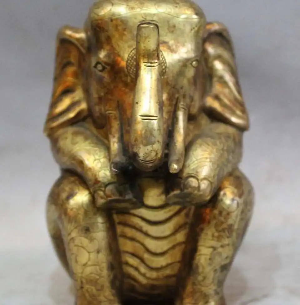 

marked chinese buddhism Temple Bronze24K Gold Elephant Statue incense burner