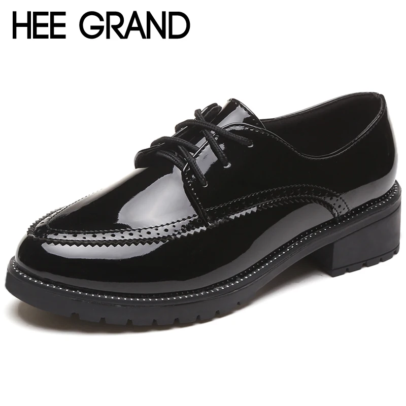 

HEE GRAND Patent Leather Women Oxfords Shoes For Spring Round Toe Platform Low Heels Pumps Brogue Shoes Woman XWD6779