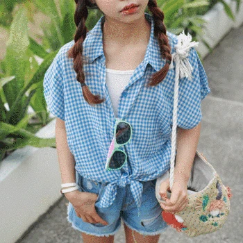 

Baby Girls Shirt Girl's Plaid Shirt Tied Loose Baby Blouses Kids Leisure Top Girls Top Cotton Children Tee Shirt Casual,# 5145
