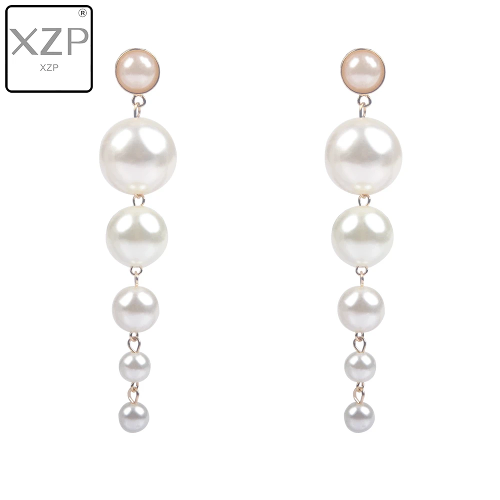 

XZP Trendy Elegant Created Big Simulated Pearl Long Drop Dangle Earrings Pearls String Statement Earrings For Wedding Party Gift