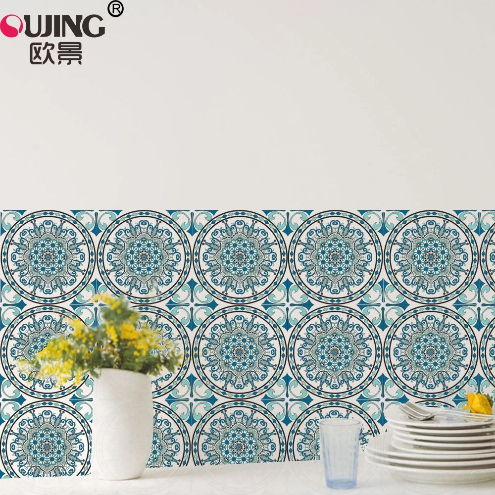 

6pcs/set Morocco Style Pattern Tile Floor Stickers Kitchen Bathroom Tiles Decoration PVC Art Mural Decor Waist Line Wall Sticker